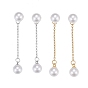 304 Stainless Steel Chain Tassel Earrings, with Ear Nuts and Acrylic Imitation Pearl Beads, Round