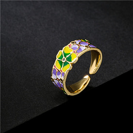 Stylish and Unique Flower Open Ring in 18K Gold Plated Copper for Women