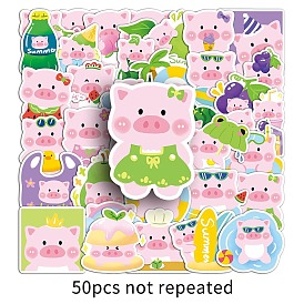 50Pcs Pig PET Waterproof Stickers, Self-adhesive Decals, for Suitcase, Skateboard, Refrigerator, Helmet