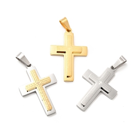 Vacuum Plating 304 Stainless Steel Pendants, Cross with Word Charms