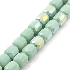 Frosted Imitation Jade Glass Beads Strands, AB Color Plated, Faceted, Column