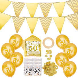 DIY Wedding Party Decorations Kits, Paper Disposable Napkins, Paper Triangle Flag Banners, Paper Confetti, Plastic Lamp Shade, Plastic Crimping Balloon Ribbons, for Birthday Party Decorations