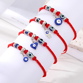 Adjustable Handmade Red String Blue Eye Bracelet with Heart Devil's Eye Charm