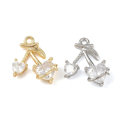 Латунные микропаве прозрачные подвески с фианитом, сердце вишня, без кадмия, без никеля и без свинца