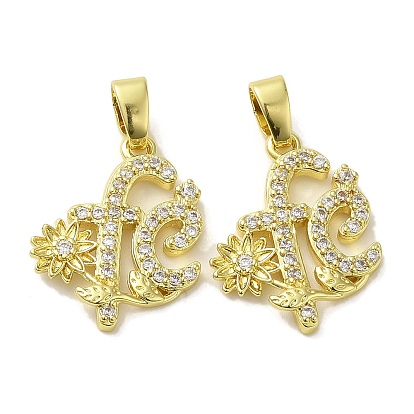 Colgantes de circonita cúbica transparente micro pavé de latón chapado en rack, con anillo de salto, larga duración plateado, sin plomo y el cadmio, amuletos de palabras