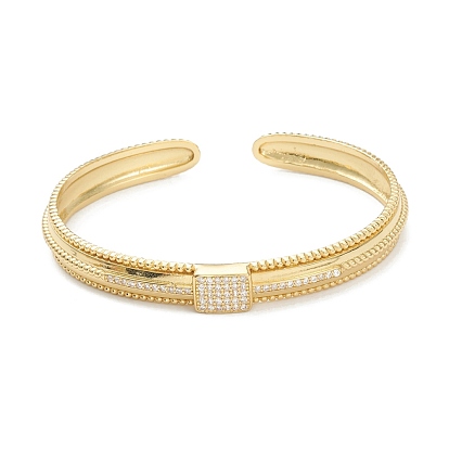 Brass Micro Pave Clear Cubic Zirconia Cuff Bangles, Textured, Rectangle