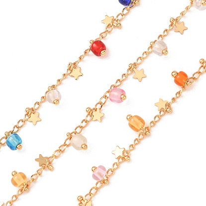 Brass & Glass Seed Beaded Chain, Star, Soldered, with Spool