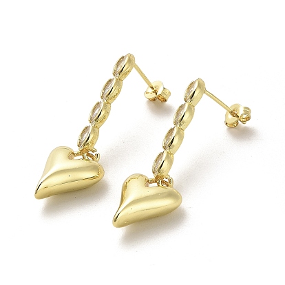 Heart Rack Plating Brass Micro Pave Clear Cubic Zirconia Dangle Stud Earrings, Cadmium Free & Lead Free