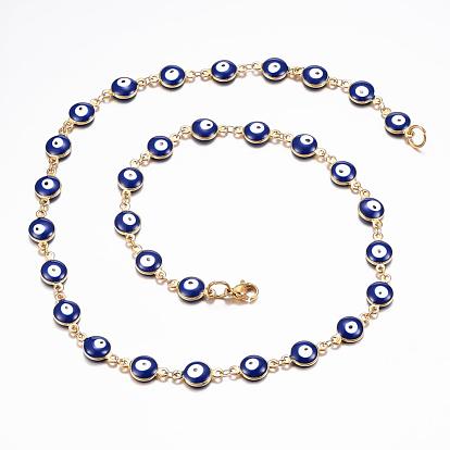 304 Stainless Steel Jewelry Sets, Link Bracelets & Necklaces, with Enamel, Evil Eye