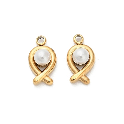 304 подвески из нержавеющей стали, рыба, с ABS имитации жемчуга, ионное покрытие (ip), реальный 18 k позолоченный