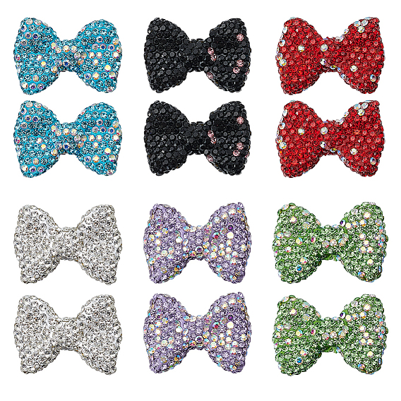 12 шт. 6 стили бусины из полимерной глины ручной работы со стразами, бантом