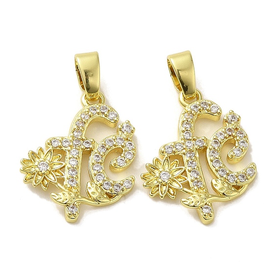 Rack Plating Brass Micro Pave Clear Cubic Zirconia Pendants, with Jump Ring, Long-Lasting Plated, Lead Free & Cadmium Free,Word Charms
