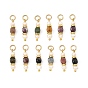 Natural Mixed Stone and Pearl Beaded Pendants, Faceted Cube Charms with 304 Stainless Steel Loops, Mixed Dyed and Undyed, Mixed Color