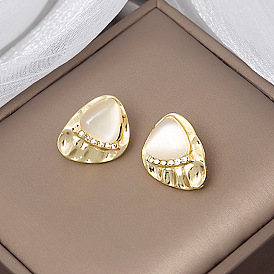 Delicate Triangle Cat Eye Stone Earrings - Fashionable, Minimalist, Unique Earings.