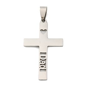 Father's Day 201 Stainless Steel Pendants, Cross with Word Dad Charms