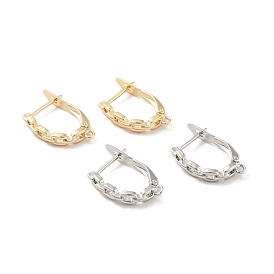 Cross Chain Shape Rack Plating Brass Hoop Earring Findings with Latch Back Closure and Horizontal Loop, Long-Lasting Plated, Cadmium Free & Lead Free