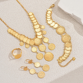 Винтажный латунный многослойный набор украшений в виде кисточки для монет для женщин, браслеты и серьги и ожерелья и кольца