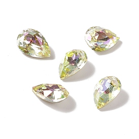 Glass Rhinestone Cabochons, Pointed Back & Back Plated, Teardrop