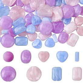 72Pcs 9 Styles Imitation Gemstone Acrylic Beads, Mixed Shapes, Two Tone