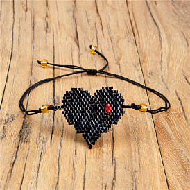 Браслеты из стеклянных бус в богемном стиле, регулируемые браслеты из плетеного шнура из полиэстера для женщин, сердце
