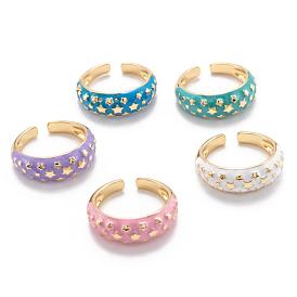 Brass Enamel Cuff Rings, Open Rings, Long-Lasting Plated, Star, Golden