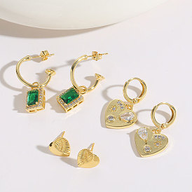 Green Zirconia Earrings - Elegant Copper Plated 14K Gold Jewelry