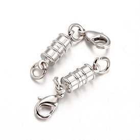 Eco-Friendly Column Brass Magnetic Clasps Converter, with Lobster Claw Clasps, Lead Free & Nickel Free, 17x6mm