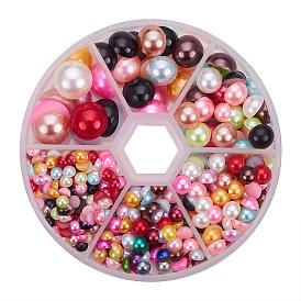 Pandahall elite 1 boîte abs cabochons en plastique imitation perle dôme, demi-tour, 4~12x2~6mm, environ 660 pcs / boîte