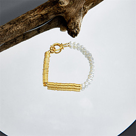 Asymmetric Handmade Beaded Bracelet with Freshwater Pearls and OT Clasp