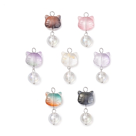 7 шт 7 цвета стеклянные подвески, кошка, с гальваническим прозрачным стеклом и 304 петлей из нержавеющей стали