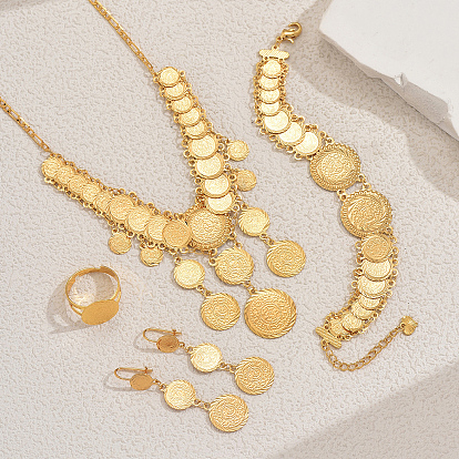 Винтажный латунный многослойный набор украшений в виде кисточки для монет для женщин, браслеты и серьги и ожерелья и кольца