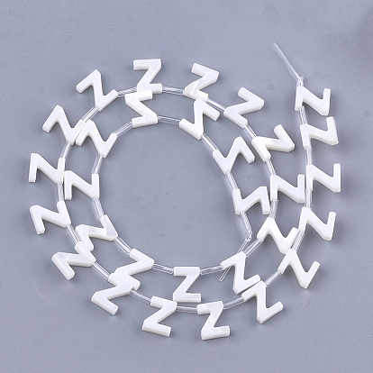 Natural Freshwater Shell Beads, Top Drilled Beads, Alphabet, Letter, White