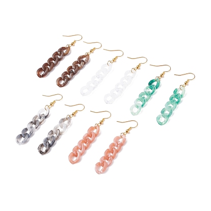 Chunky Acrylic Curb Chain Long Tassel Dangle Earrings, Brass Jewelry for Women