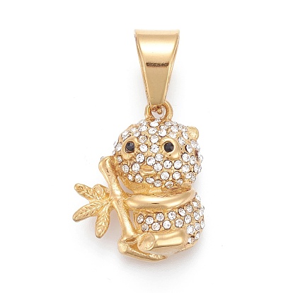 304 Stainless Steel Pendants, with Crystal Rhinestone, Panda
