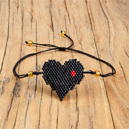 Браслеты из стеклянных бус в богемном стиле, регулируемые браслеты из плетеного шнура из полиэстера для женщин, сердце