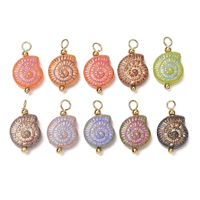 Colgantes de vidrio entrelazados con pintura al horno y metal dorado, colgantes con cuentas de Picasso, encanto de caracola, con instrumentos de viento, real 18 k chapado en oro