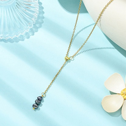 304 из нержавеющей стали ожерелья Lariat, Регулируемые ожерелья из натуральных пресноводных ракушек с картофельными кисточками для женщин, золотые