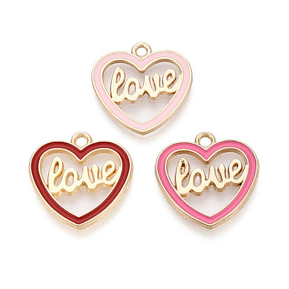 Подвески из эмали и сплава, сердце со словом любовь прелести, золотые, без кадмия, без никеля и без свинца