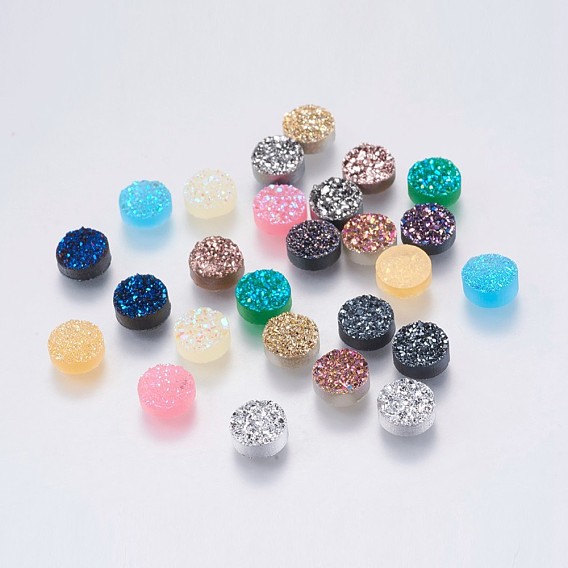 Imitation Druzy Gemstone Resin Cabochons, Flat Round