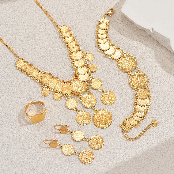 Винтажный латунный многослойный набор украшений в виде кисточки для монет для женщин, браслеты и серьги и ожерелья и кольца