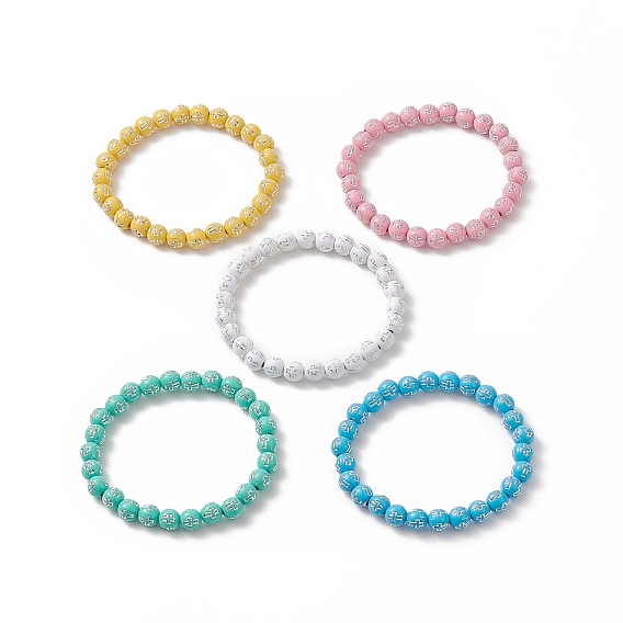 Acrylic Round with Cross Beaded Stretch Bracelet for Women