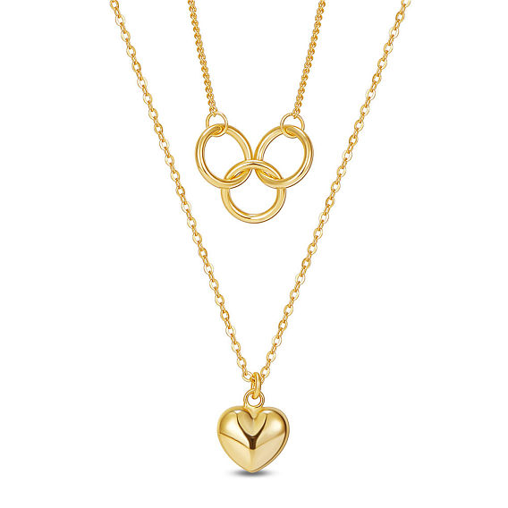 925 Sterling Silver Double Layer Necklaces, with Cable Chains and Rope chains, Ring and Heart
