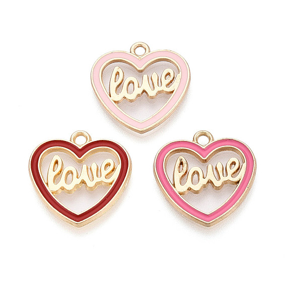 Подвески из эмали и сплава, сердце со словом любовь прелести, золотые, без кадмия, без никеля и без свинца
