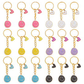 18 шт. 6 брелоки с подвесками из эмалевого сплава разных цветов, с железными разрезными брелоками, улыбающееся лицо, золотые