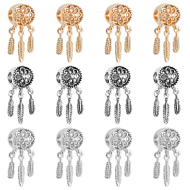 Alloy European Beads, Large Hole Beads, with CCB Plastic Feather Charms, Woven Net/Web with Feather