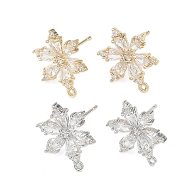 Фурнитура для сережек-гвоздиков из латуни с микропаве из прозрачных кубических цирконий, без свинца, без кадмии и без никеля, с петлей