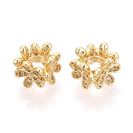 Латунь микропаве прозрачный кубический цирконий европейский бисер, цветок, бусины с большим отверстием