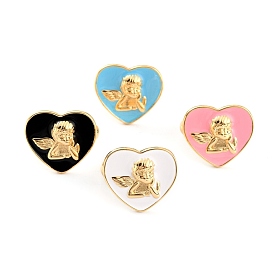 Anillos de brazalete de latón esmaltado, anillos abiertos, corazón con ángel, real 18 k chapado en oro