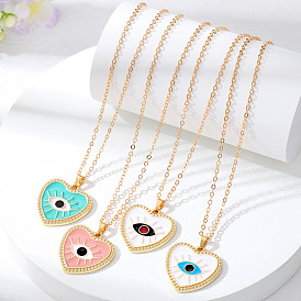Boho Evil Eye Necklace with Minimalist Ethnic Design and Oil Drop Heart Pendant