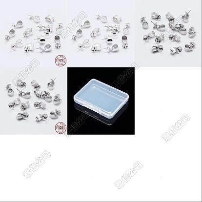 16Pcs 4 Styles 925 Sterling Silver Cup Pearl Bail Pin Pendants, For Half Drilled Beads